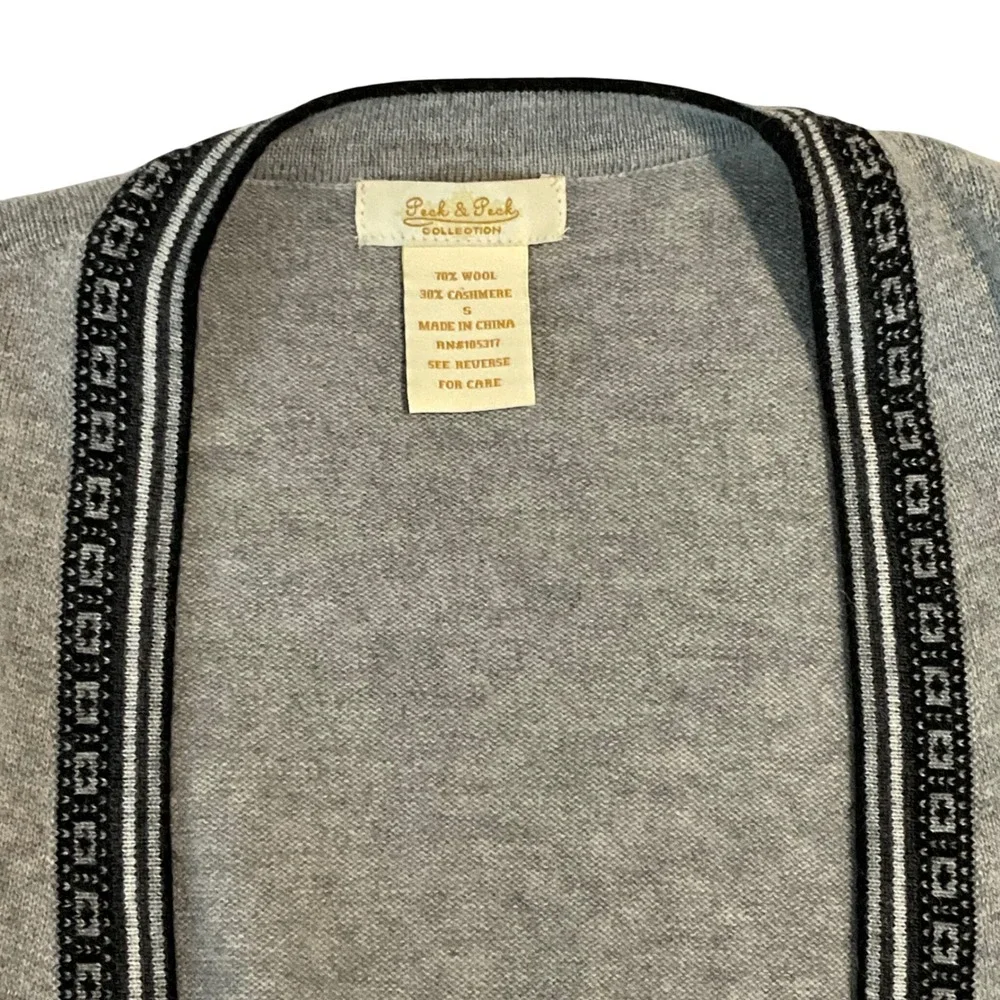 Peck & Peck Collection Women's Gray Wool‎ Cashmere Trim Open Cardigan Sz S - Picture 4 of 5